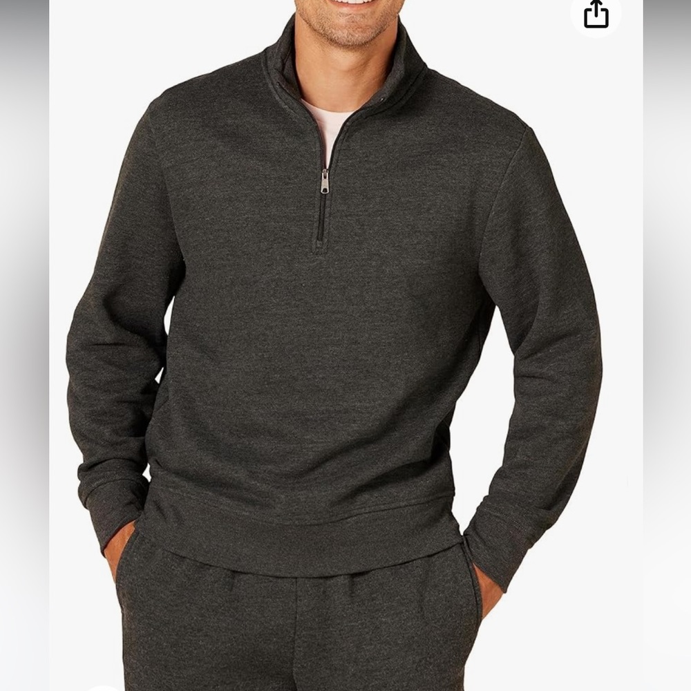 NWT Mens Amazon Essentials Long Sleeve Quarter-Zip Fleece Sweatshirt